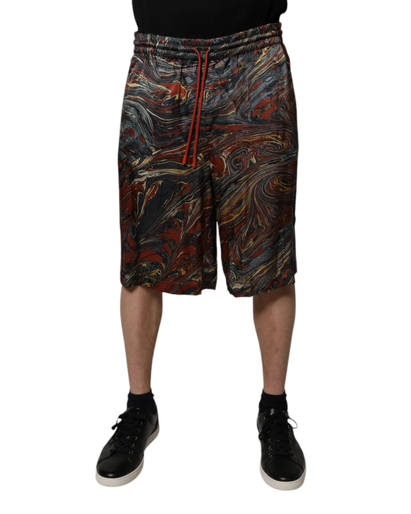 Dolce & Gabbana Men's Multicolor Marble Print Trouser Bermuda Shorts Polyester Multicolor