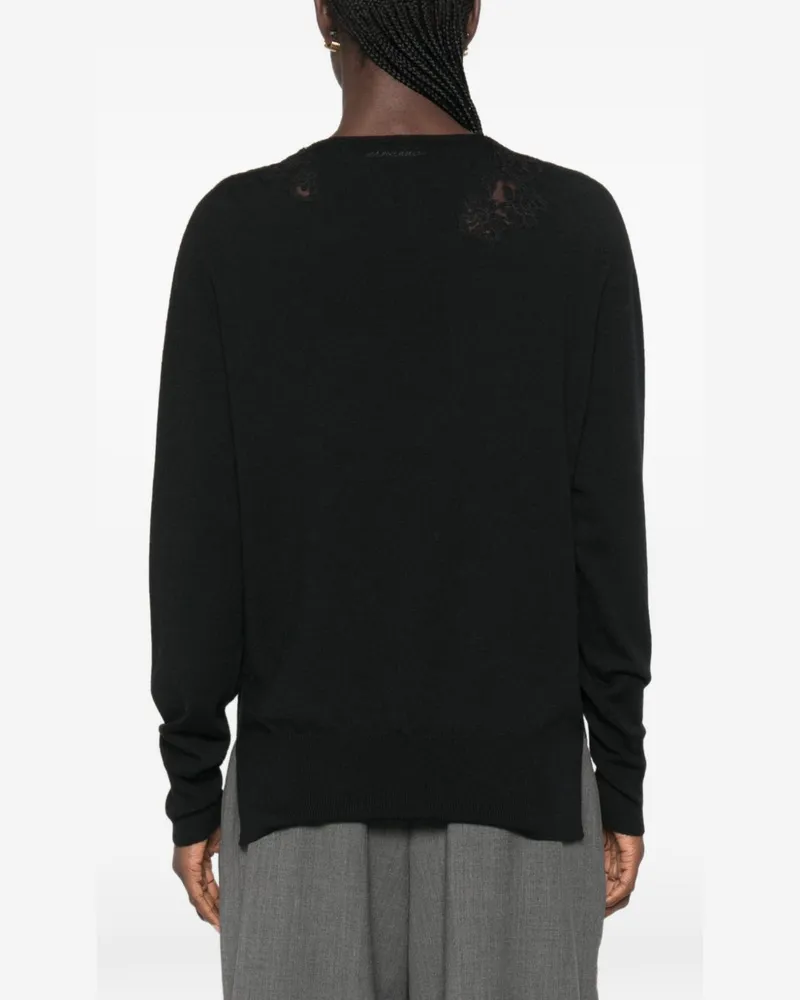 Ermanno Scervino Lace-Trim V-Neck Sweater — Black Black