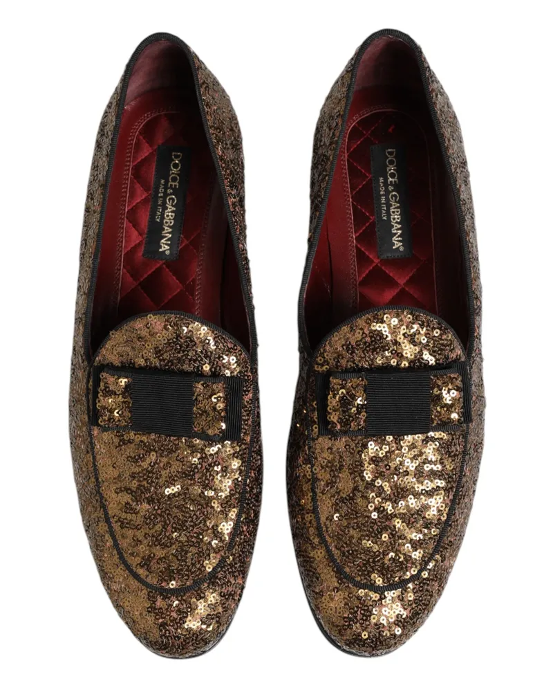 Dolce & Gabbana Gold Sequined Slip On Loafers Men Dress Shoes Co+pl+vi Gold
