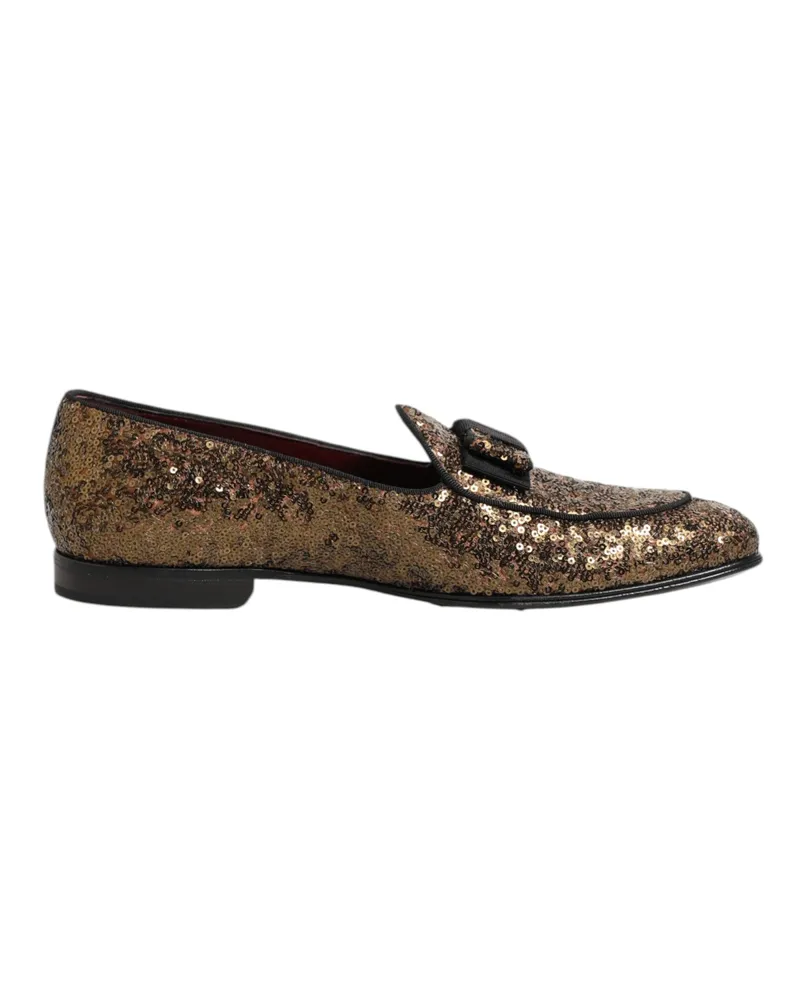Dolce & Gabbana Gold Sequined Slip On Loafers Men Dress Shoes Co+pl+vi Gold
