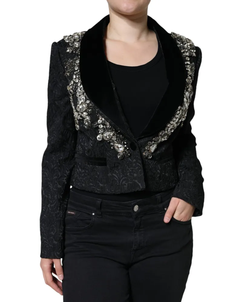 Dolce & Gabbana Women's Black Jacquard Crystal Floral Jacket Blazer Clothing Black