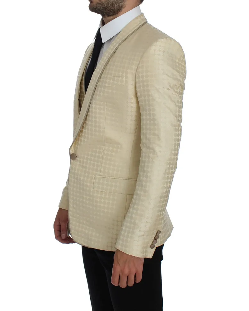 Dolce & Gabbana Men's Beige Polka Dot Silk 2 Piece Blazer Polyester Clothing Beige