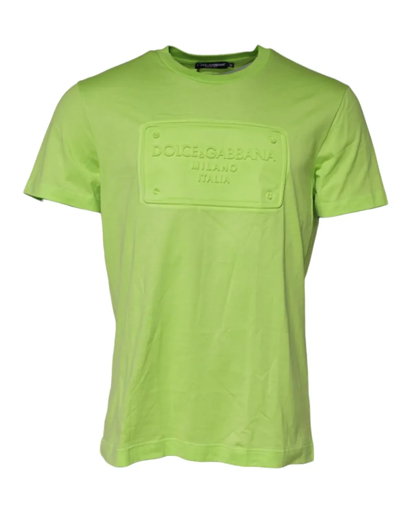 Dolce & Gabbana Men's Green Embossed Logo Cotton Crew Neck T-Shirt Green