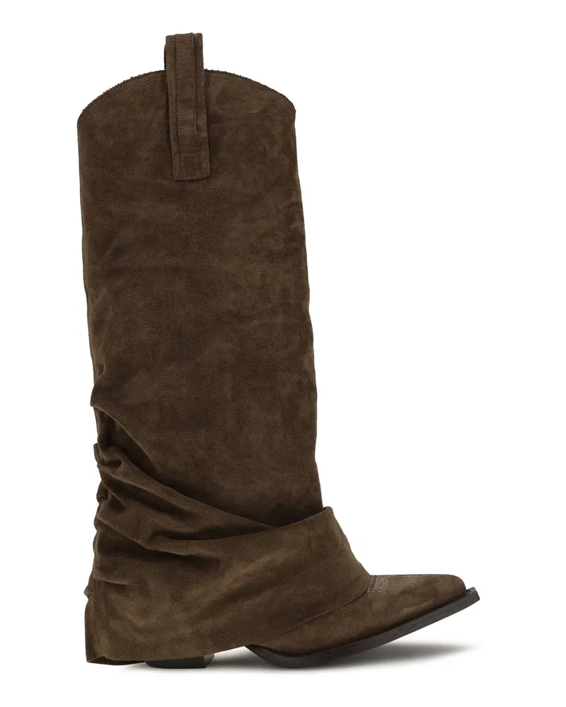 R13 Women's Cowboy Boots Suede Brown Calf Leather Brown