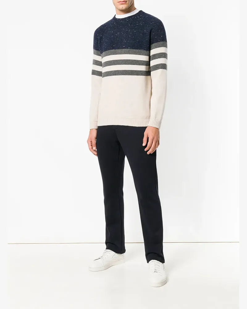 Brunello Cucinelli Men's Striped Jumper Aw23 M Navy