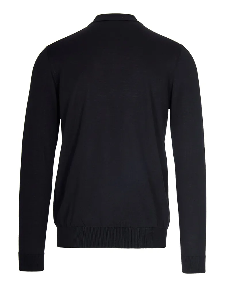 Paolo Pecora Milano Men's Polo Half-Zip Virgin Wool Black Shirts T-shirts And Polos Black