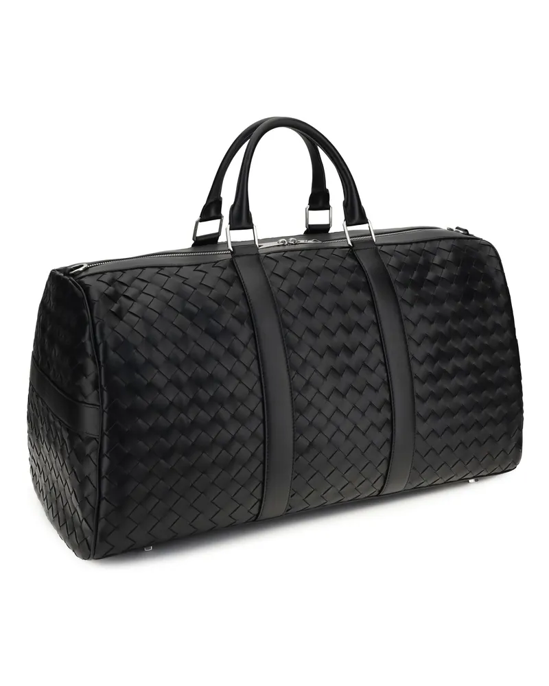 Bottega Veneta Men's Travel Bag Intrecciato Black-Silver Calf Leather Shoulder Black/silver Black
