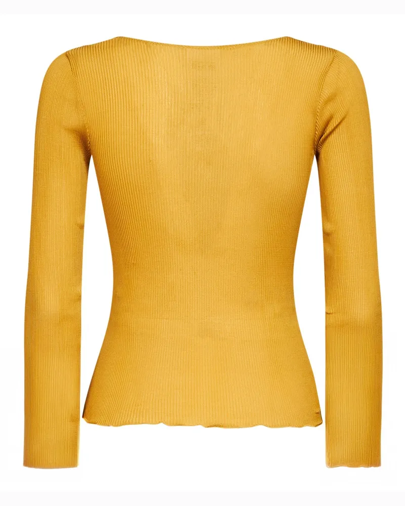 Saint Laurent Women's Ribbed Silk Top Cassandre Yellow Knitwear Sweater Yellow