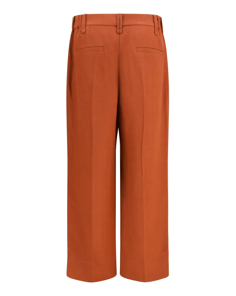 Brunello Cucinelli Women's Cigarette Pants Firebrick Viscose-Linen Trousers Orange