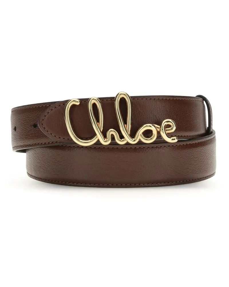 Chloé Logo-Engraved Leather Belt — Brown 
