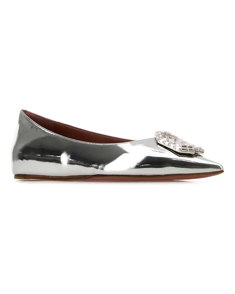 Amina Muaddi Women's Silver Leather Camelia Ballerinas Silverwhite Ballerine Flat Shoes Silver