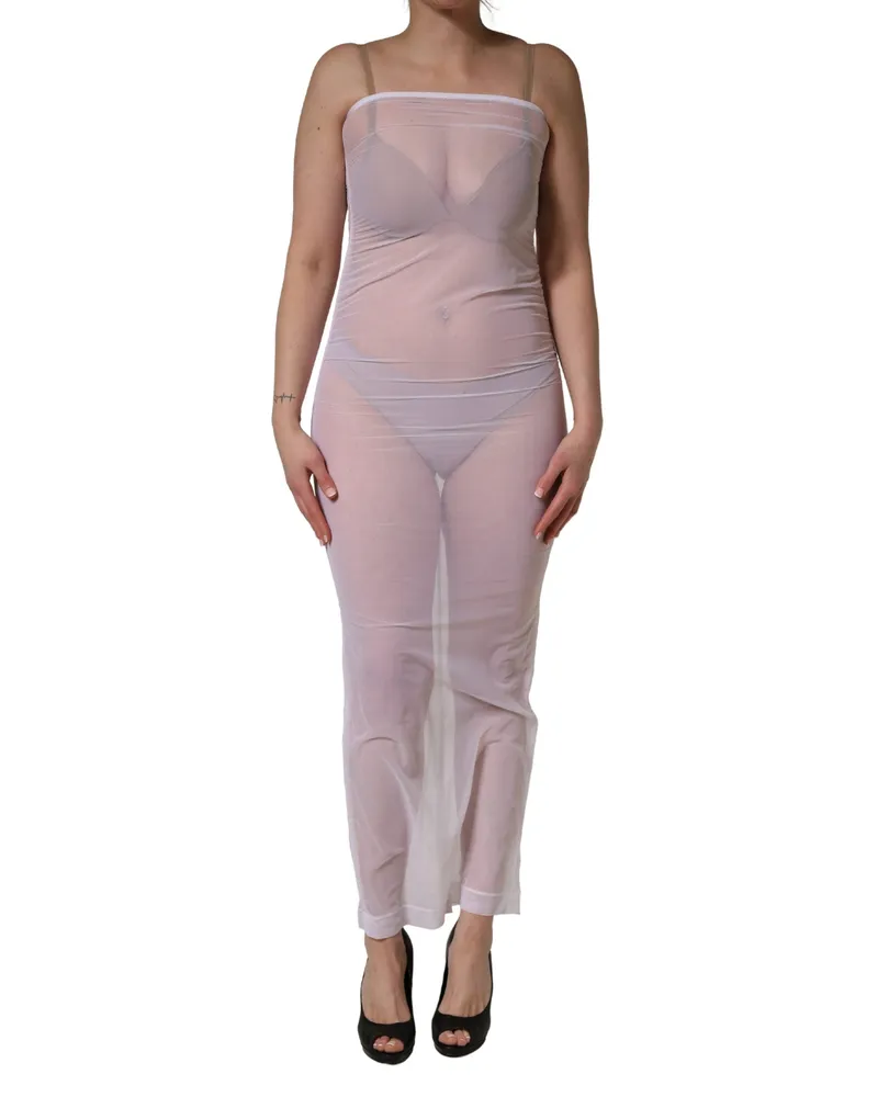 Dolce & Gabbana Women White Sheer Nylon Stretch Sheath Maxi Dress Elastane White