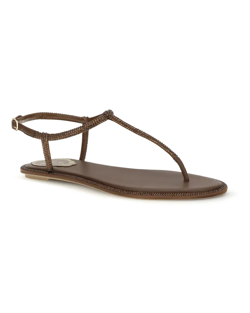 René Caovilla Women's Diana Sandals With Crystals Brown Satin-Smoked Topaz Strass Satin/smoked Brown