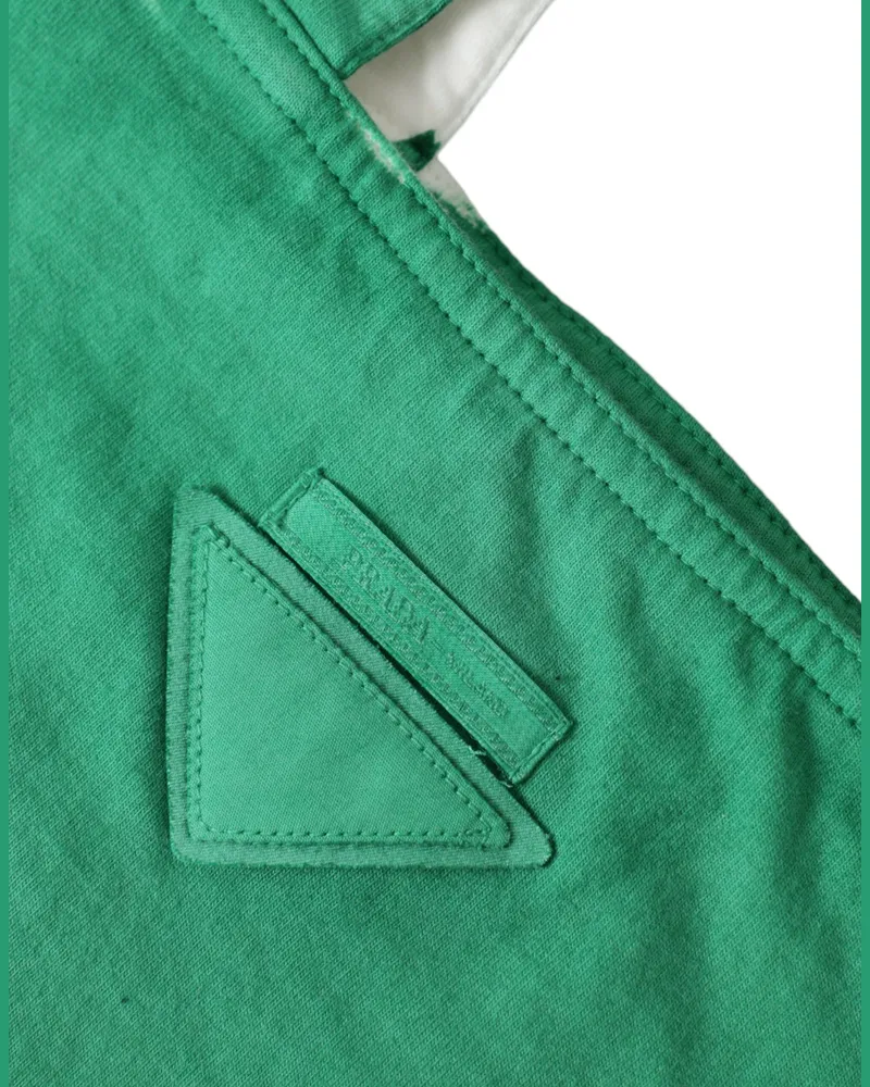 Prada Women's Green Jersey Fabric Logo Shoulder Shopping Tote Bag Green
