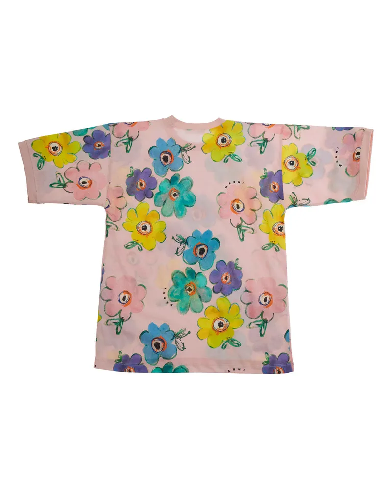 Marni Girls' Round Neck Dress Floral Multicolour Cotton Pink