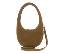 Suede Strap Cow Leather Shoulder Bag — Brown