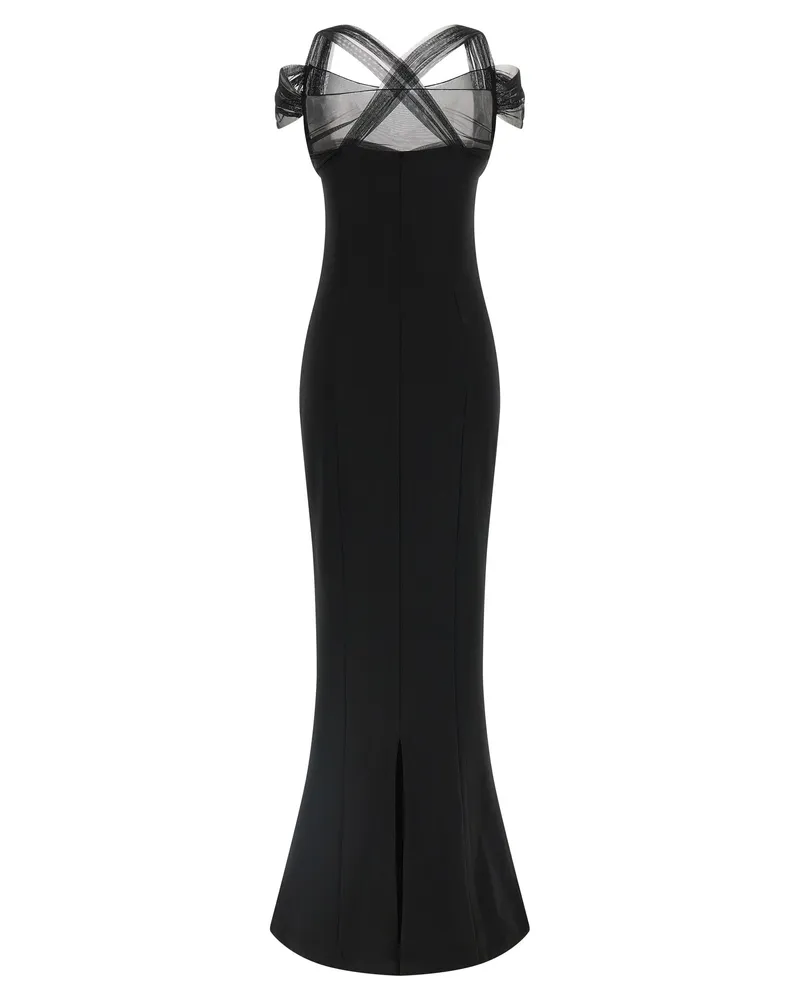 Nensi Dojaka Women's Black Viscose Long Dress Black