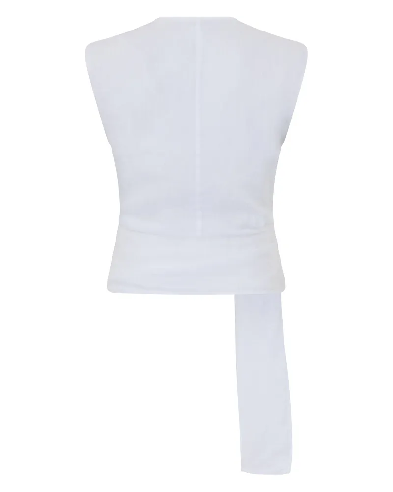 120% Lino Women's Sleeveless Linen Blouse White Blouses Shirt White