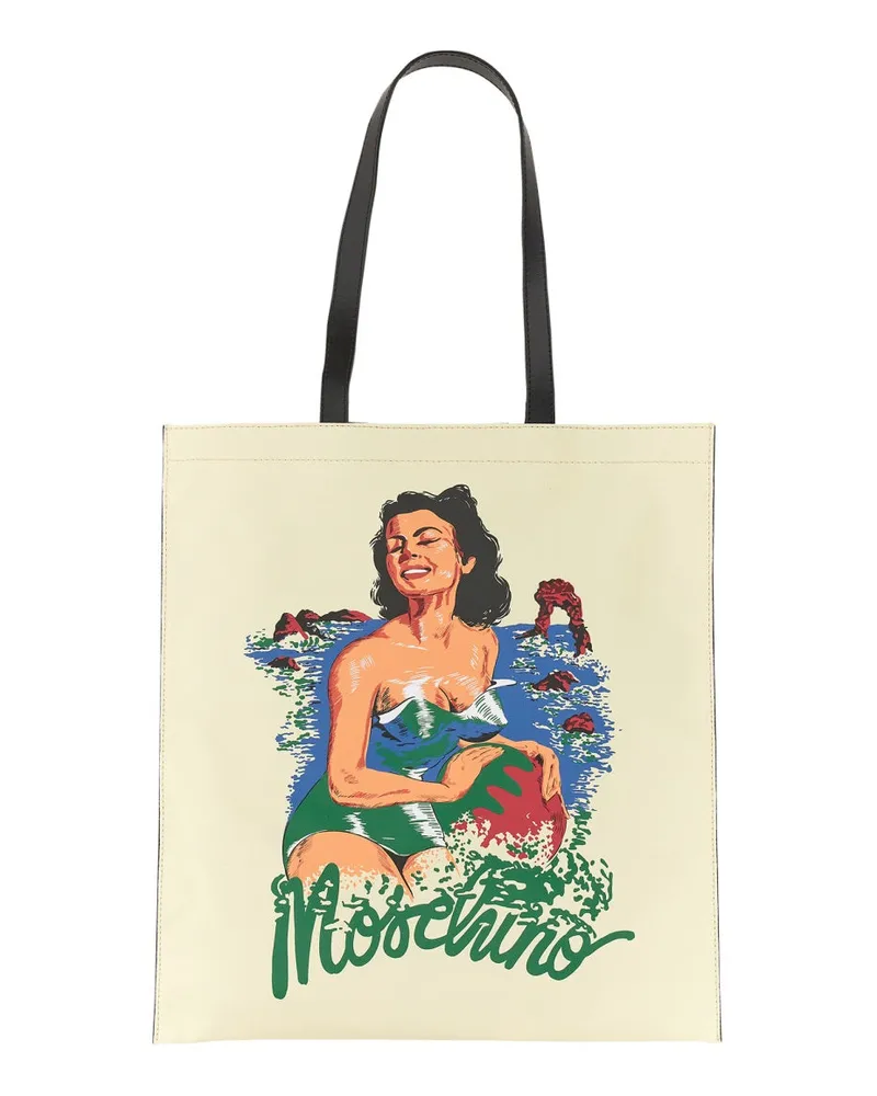 Moschino Men's Hawaiian Print Tote Bag Yellow Cotton Shoulder Yellow