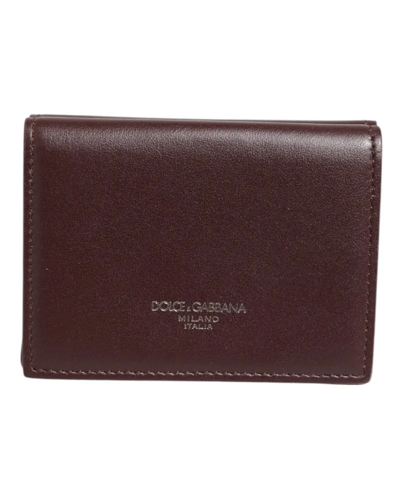 Dolce & Gabbana Leather Embossed Logo Trifold Men Card Holder Dark Brown Accessory Brown