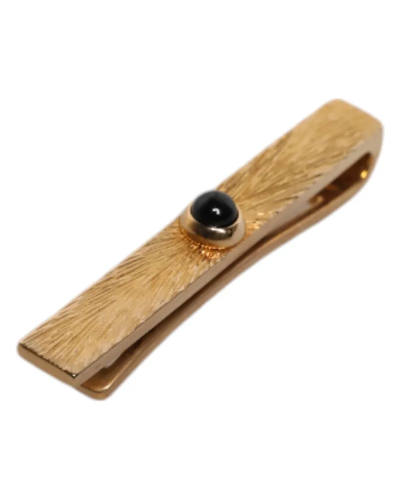 Dolce & Gabbana Men's Black Sapphire Gold Tone Brass Tie Clip Bar Real Gold