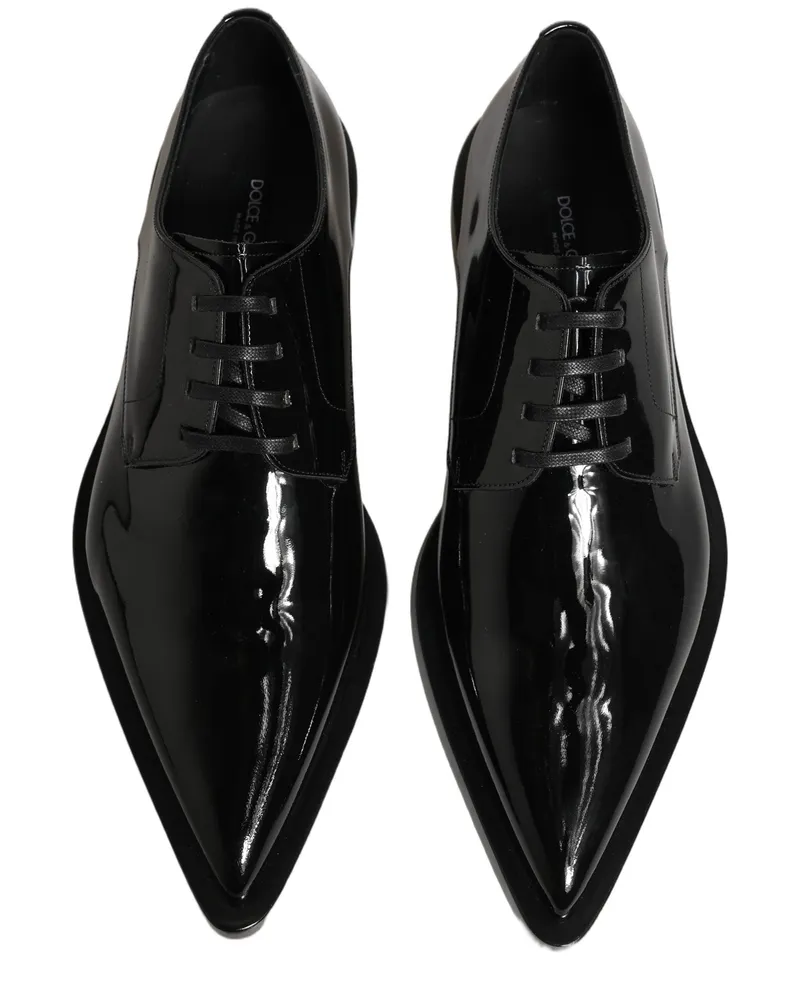 Dolce & Gabbana Black Leather Men Derby Dress Formal Shoes Calf Black