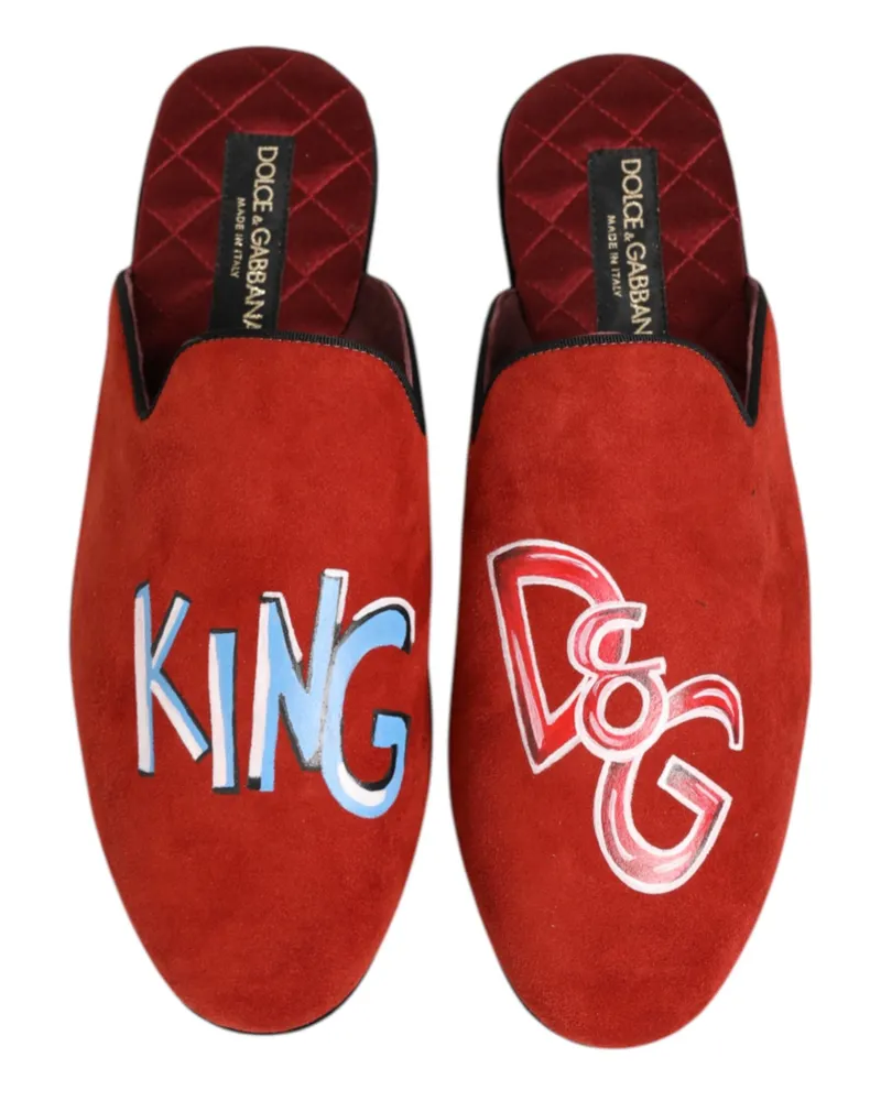 Dolce & Gabbana Red Suede Dg King Men House Slippers Shoes Goat Red