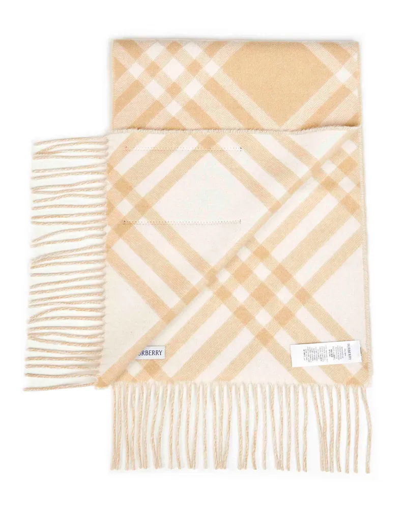 Burberry Men's Cashmere Scarf Sand Beige Check Scarfs Beige