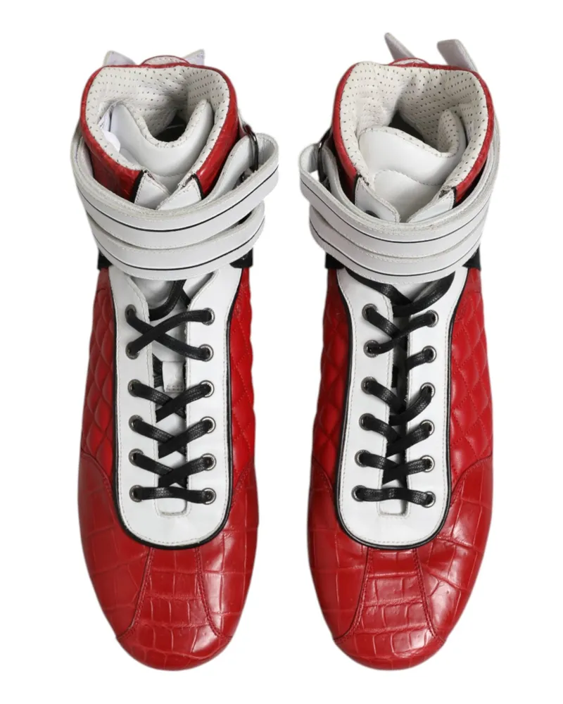 Dolce & Gabbana Men's Red Quilted Leather Lace Up Sneakers Shoes Red