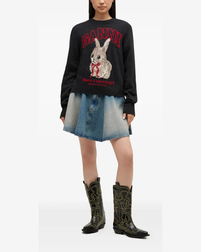 Ganni Graphic Rabbit Intarsia Sweater — Charcoal Charcoal