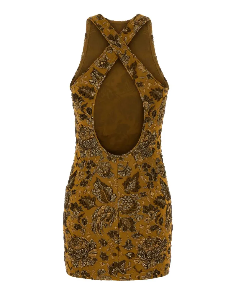 Saint Laurent Embroidered Jersey Dress — Gold Gold