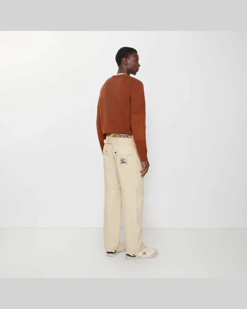 Burberry Wide-Leg Cotton Jeans — Ecru Ecru