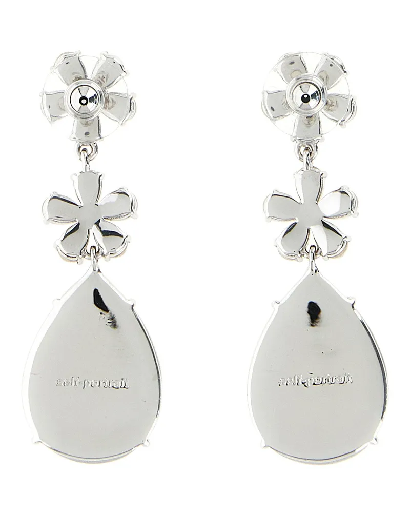 Self-Portrait Crystal Flower Tiered Earrings — Silver Silver