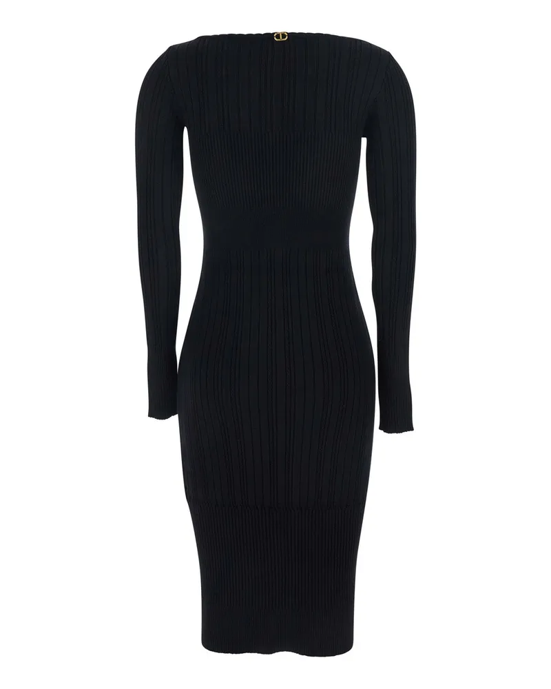 Twin-Set Women's Black Long Dress With Boat Neck Viscose Black