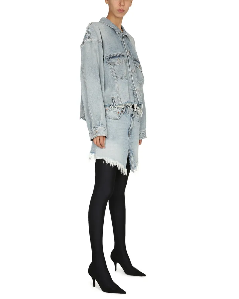 Balenciaga High-Rise Cotton Mini Skirt — Blue 