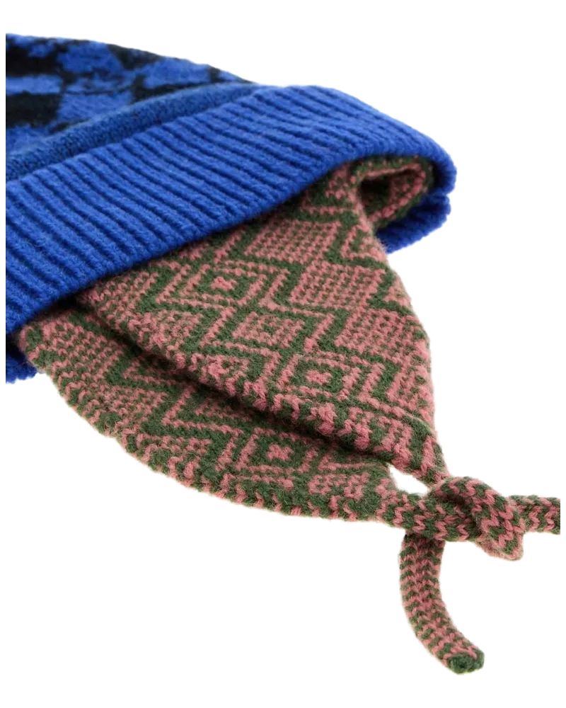 Dries van Noten Men's Embroidered Wool Marvin Beanie Hat Kingblue Exterior: Cappelli Blue