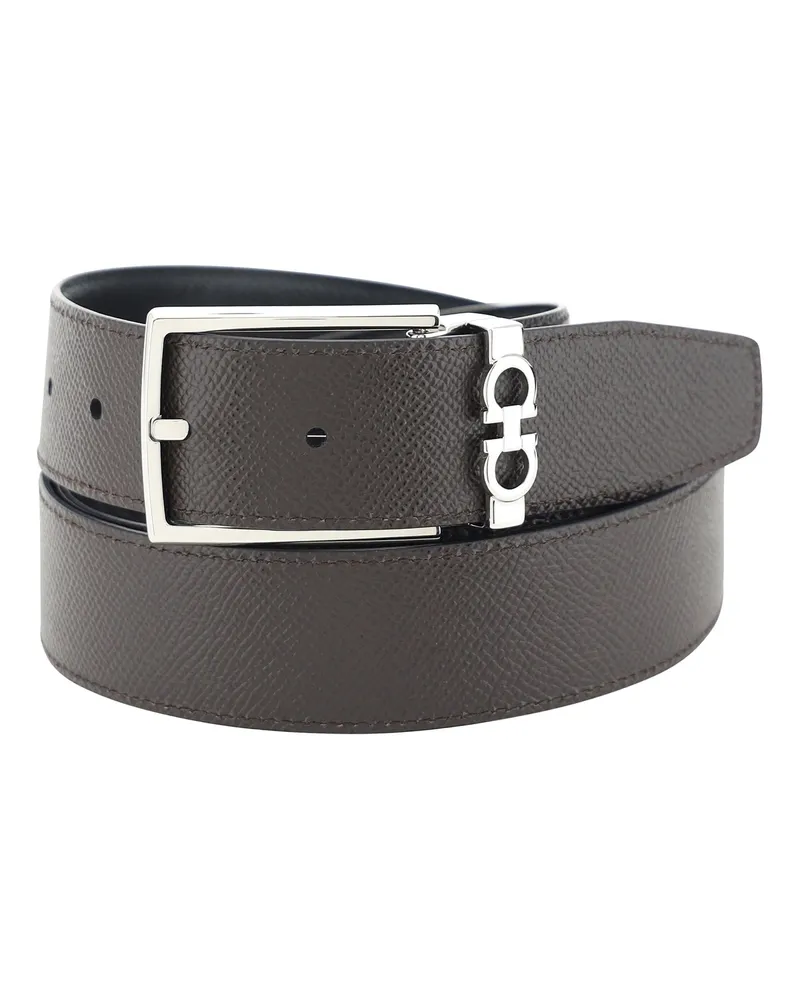 Ferragamo Men's Reversible Leather Belt Black Calf Black