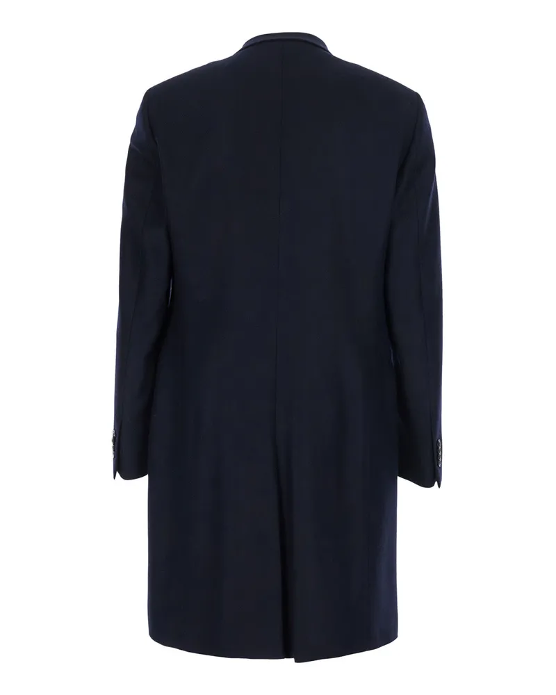 Giorgio Armani Men's Single-Breasted Blue Cashmere Chevron Coat Virgin Wool Navy