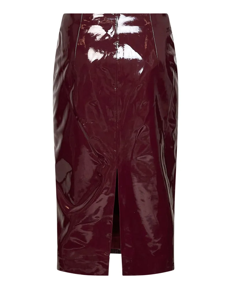 Self-Portrait Women's Midi Skirt Glossy Purple Faux Leather Viscose Purple