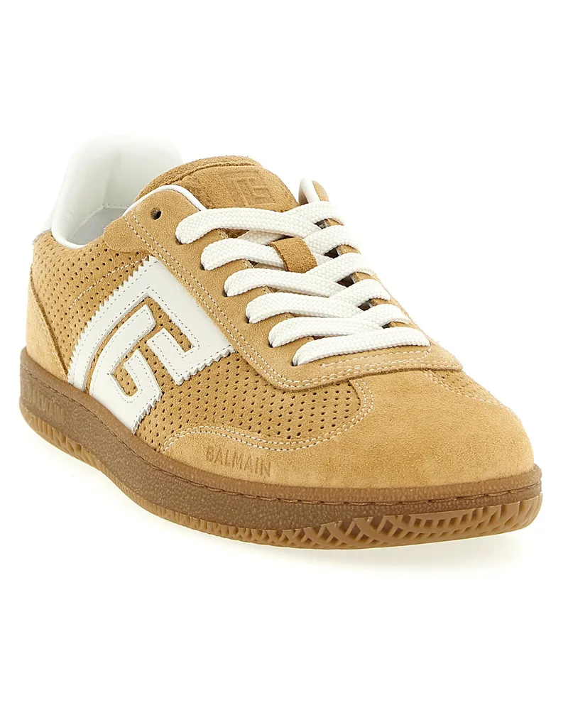 Balmain Perforated Suede Sneaker — Tan Tan
