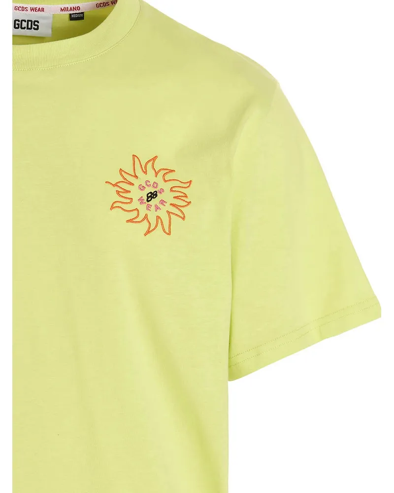 GCDS Logo-Embroidered Cotton T-Shirt — Lime Lime