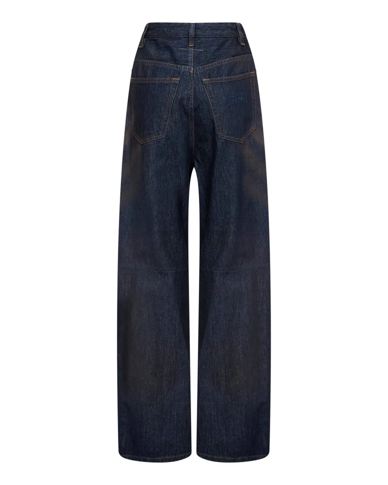 Maison Margiela Women's Jeans Wide-Leg Washed Denim Blue Silk Blue