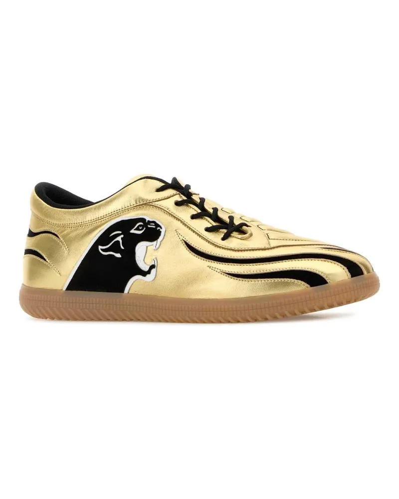 Valentino Garavani Men's Gold Leather Sneakers Antiquebralightbianconeroneromiele Gold