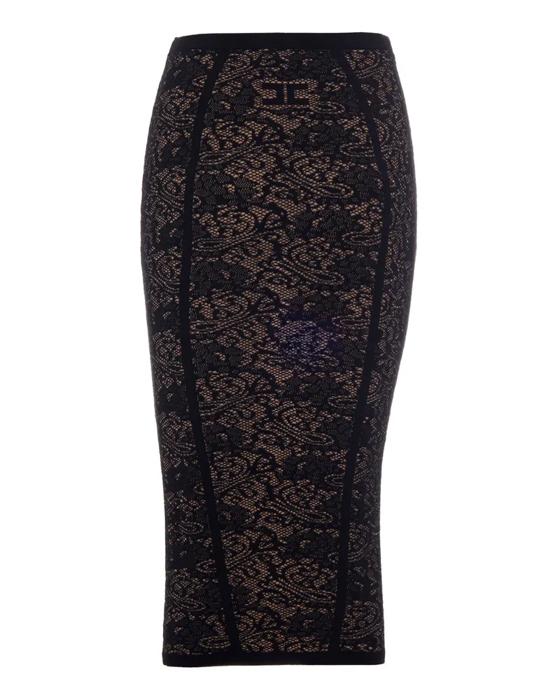 Elisabetta Franchi Women's Knit Jacquard Skirt Black Black-Leather Polyamide Black/leather Black