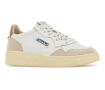 Women's White Leather Medalist Sneakers Leatsuedewhtlion