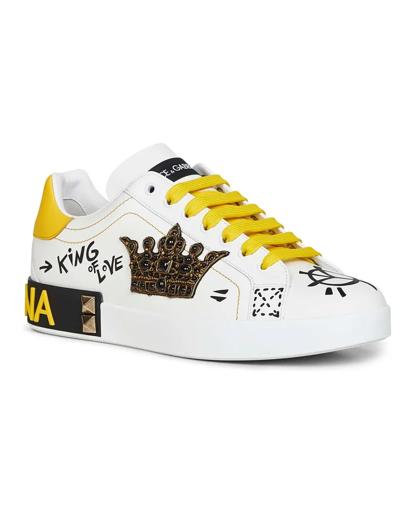 Dolce & Gabbana Men's White Leather Portofino Sneakers Calf Trainers White