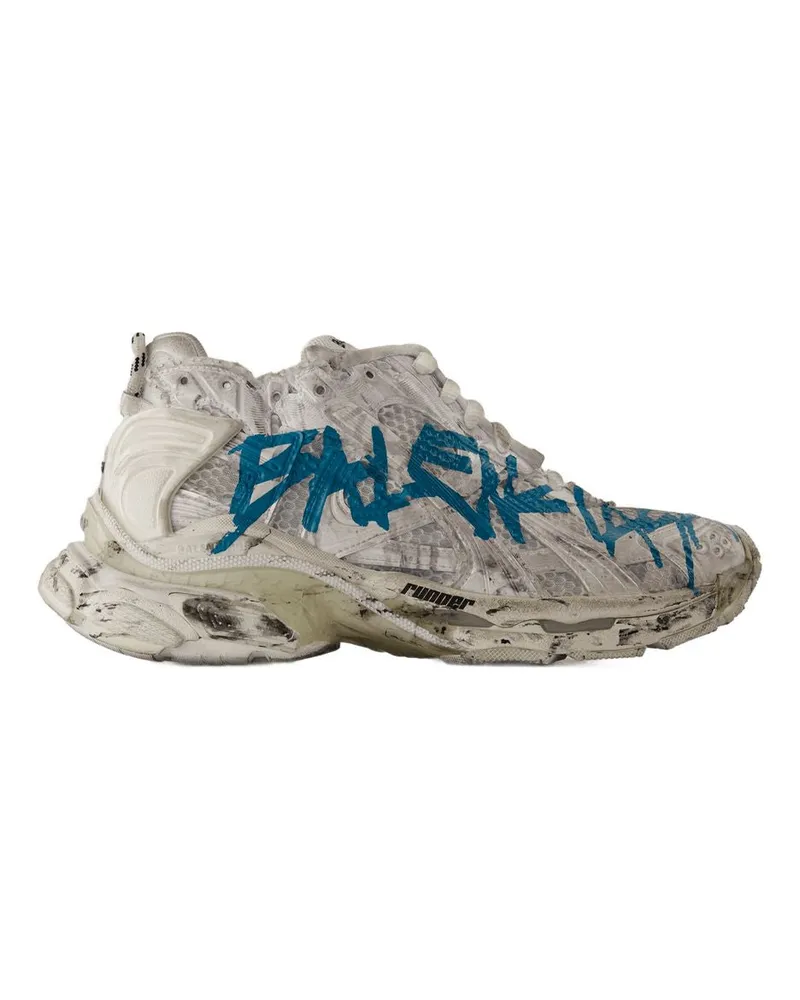 Balenciaga Unisex Distressed Chunky Runner Sneaker White Synthetic White