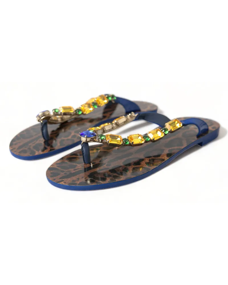 Dolce & Gabbana Women's Blue Crystals Flats Sandals Beachwear Shoes Blue
