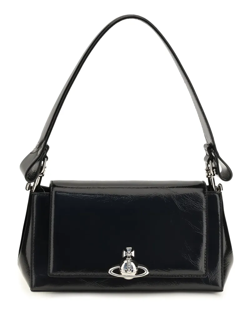 Vivienne Westwood Hazel Calfskin Leather Shoulder Bag — Black Black