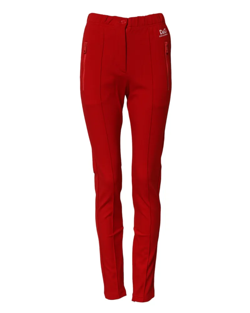 Dolce & Gabbana Women's Red Mid Waist Slim Fit Pants Red